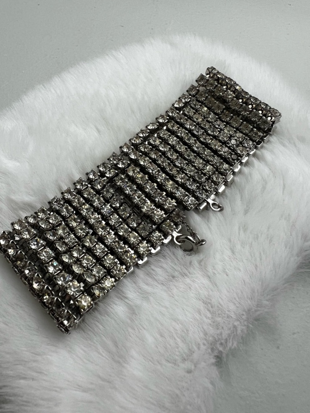 Vintage 8 Row Rhinestone Cuff Bracelet